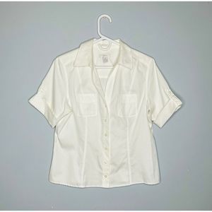 Chico's Non-Iron Short Sleeve White Button Down Shirt Size 1